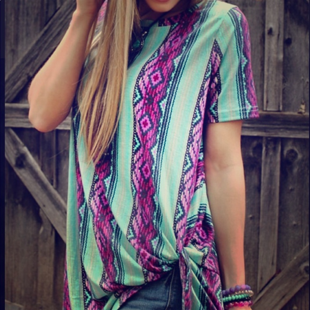 Turquoise Aztec top